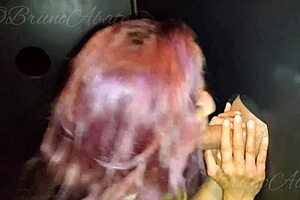 I let this sexy Argentine suck my dick in the gloryhole, and she swallowed it all.