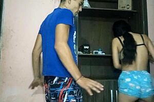 The stepsister in short panties cleans the room, hoping her stepbrother will fuck her doggystyle.