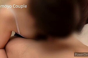 wife cosplays in school swimsuit for young man stripping off her wet costume.