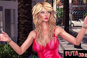 Wow! Big Tittied Redhead Strokes Blonde Futa's Huge Cock Outdoors!