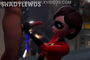 3D animated handjob with Helen Parr on the roof top