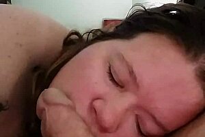 Slutslave1975 relishes sucking hard cock in retro blue film scene.