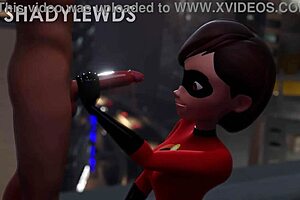 3D animated handjob with Helen Parr on the roof top