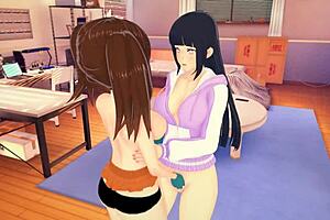 Lesbians in anime: Hinata and Diane in a hot scene from Naruto and Seven Deadly Sins