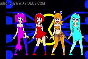 pacman ghost girls perform a fun dance in three phases at 1080p