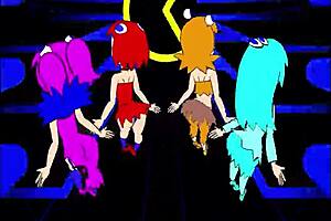pacman ghost girls perform a fun dance in three phases at 1080p