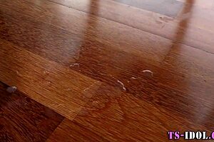 Lingerie transsexual takes intense cumshot