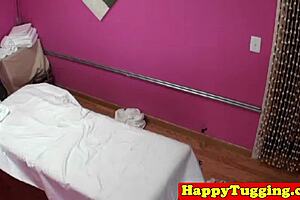 busty asian tugging masseuse in sneakers spied on hidden cam