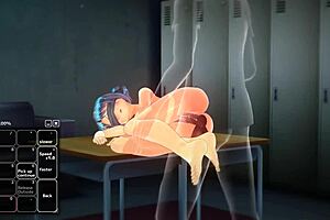 blue haired girl enjoys anime fun