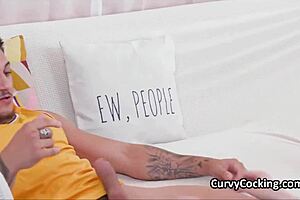 During the football game, the brunette performs a risky blowjob on her partner