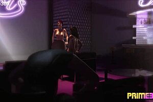 3D animated strip club with hot interracial action