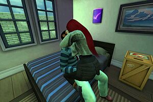 Black man fucks red head white woman in her room.
