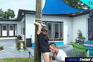 Gay bodybuilder Uncle twinks young nephew in public garden