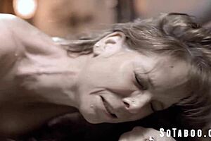 Heartless stepbrothers double penetrate helpless sick stepmom hard