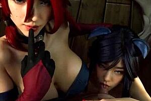 Uncensored hentai cosplay of Miss Fortune and Ahri from League of Legends