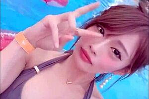 Japanese Sexy Dance with Big Boobs at Pool