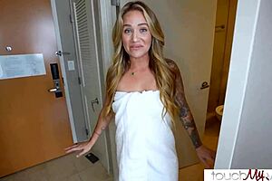Hotwife Athena's hotel tryst with well-endowed assistant and her husband