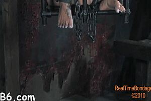 Caged Hotty Strips Glamorous Clothes for Rough Sucking and Fucking!