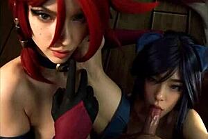 Uncensored hentai cosplay of Miss Fortune and Ahri from League of Legends