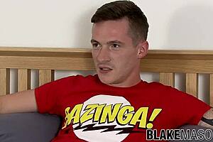 twink daniel scott interviewed for cumshot and masturbation with big cock.