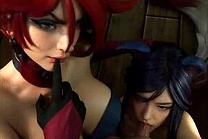 Uncensored hentai cosplay of Miss Fortune and Ahri from League of Legends