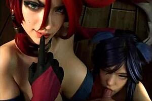 Uncensored hentai cosplay of Miss Fortune and Ahri from League of Legends