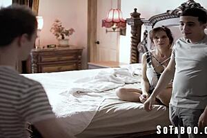 Heartless stepbrothers double penetrate helpless sick stepmom hard