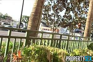 young real estate agent rides big tits in public cowgirl