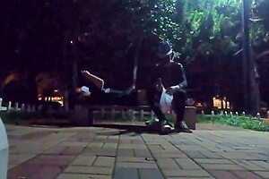 Public park stroll turns into steamy outdoor fun