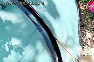 While camping, I spotted a girl engaging in solo masturbation.