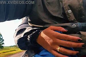 hotwife safada jerks off on road, nearly caught in public naughty group fun