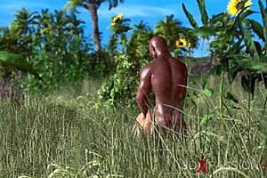A hot blonde golfer gets fucked by a black man in the woods in this 3D porn video