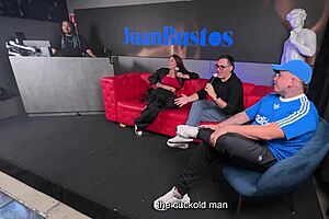 Sara blonde intensely fucks a fan's huge cock while her cuckold husband watches