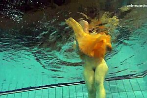 Nastya strips and shows body in pool