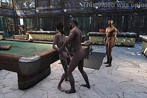 fo4 pool table party with cartoon characters having fun