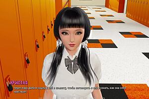3D animated video of a young woman undressing and exposing her breasts
