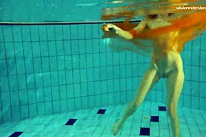 Nastya strips and shows body in pool