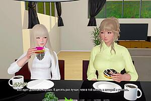 3D animated video of a young woman undressing and exposing her breasts