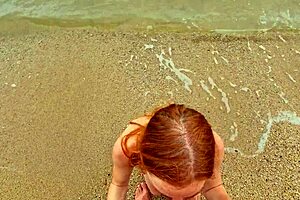Beautiful couple enjoys passionate beach sex with oral sex and happy ending