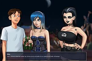 Beautiful anime girls have fun at a party in a game called Summertime Saga