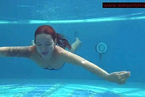 Enjoy Lina Mercury and Mia Ferrari swimming naked outdoors