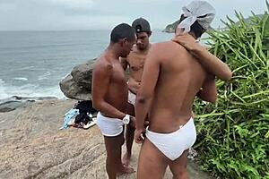 Curvy Gay Men Engage in Orgy on the Beach with Big Black Cocks and Fetish Play