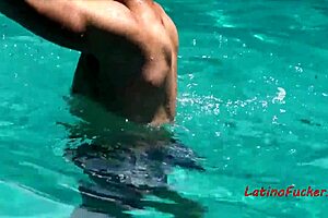 Public pool scene with hot Latino gay teens