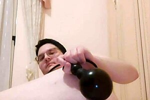 Gay anal sex with an extreme inflatable plug and self-fist are here