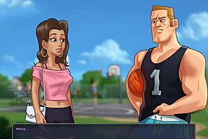 Pretty blonde and her friends show off their big boobs in a hentai game