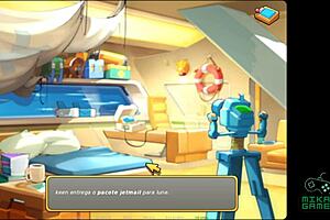 Hot brunette teen gets missionary sex in space rescue game