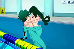 rumi, mirko, tsuyu, and izuku have intense sex in my hero academia hentai