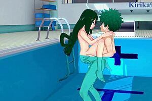 rumi, mirko, tsuyu, and izuku have intense sex in my hero academia hentai