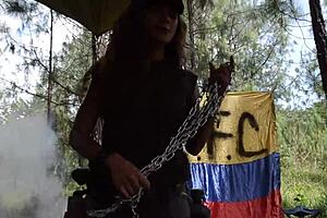 Sex-Crazed Latina Guerrillas Have Their Way With A Captured Male's Big Cock.