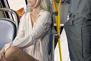 Encoxada on bus with worker flashing cock in public